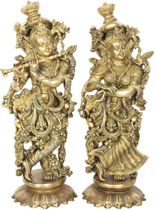 25" Handmade Radha Krishna Brass Statue for Home Decor
