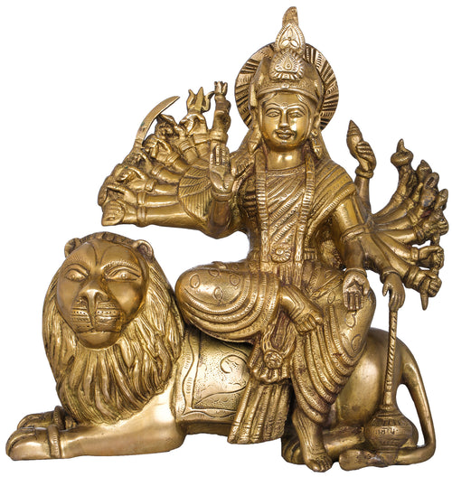 11" Eighteen Armed Durga Brass Statue Handmade
