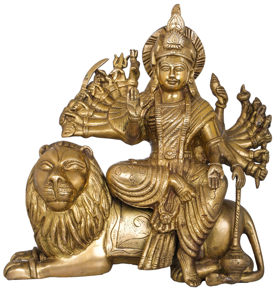 11" Eighteen Armed Durga Brass Statue Handmade