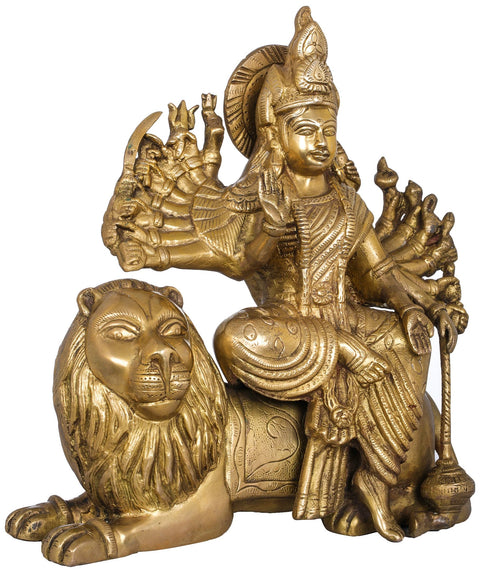 11" Eighteen Armed Mother Goddess Durga In Brass | Handmade | Made In India