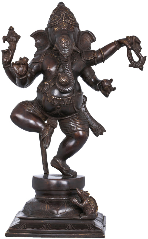 15" Handmade Dancing Ganesha Brass Statue for Home Decor