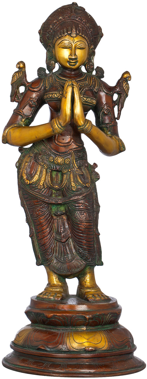 23" Brass Welcome Lady Namaste Mudra Handmade Statue
