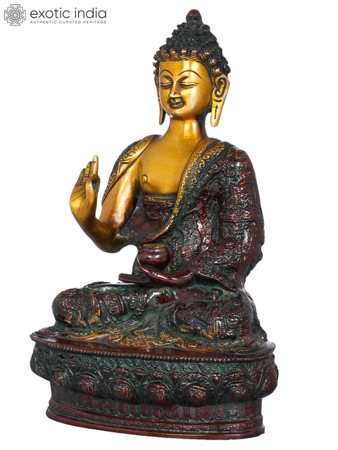 11" Tibetan Buddhist Deity Preaching Buddha In Brass | Handmade | Made In India