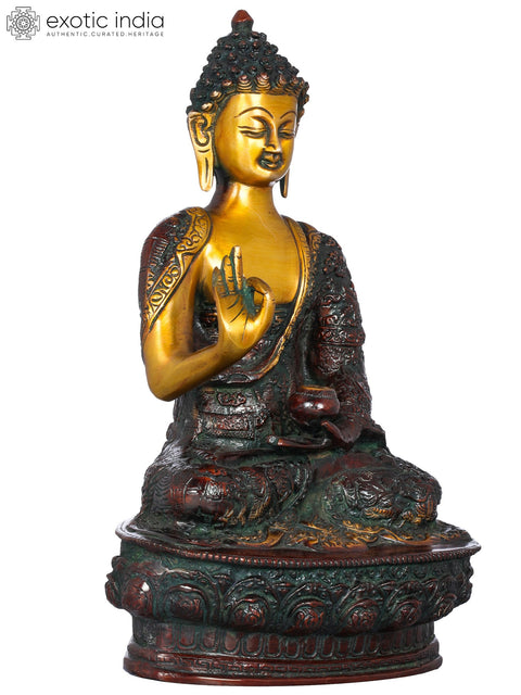 11" Tibetan Buddhist Deity Preaching Buddha In Brass | Handmade | Made In India