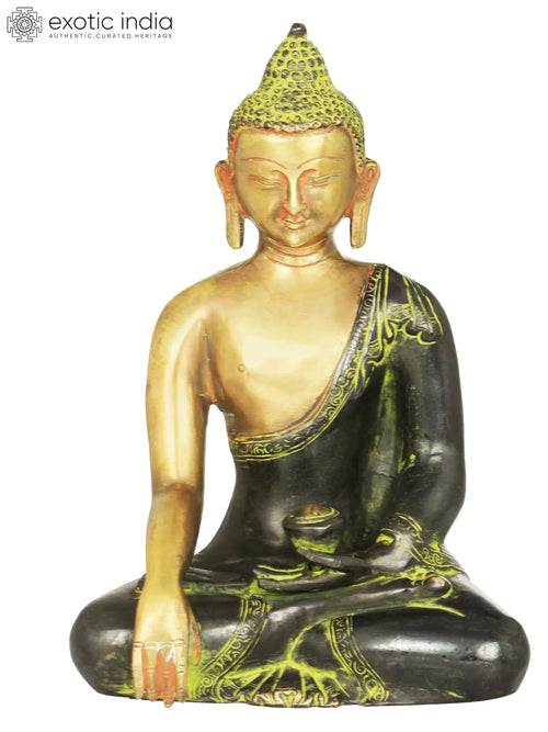 8" Tibetan Buddhist Buddha Bhumi-Sparsha Mudra Brass Statue Handmade