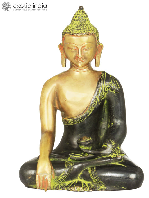 8" Tibetan Buddhist Deity Buddha in the Bhumi-Sparsha Mudra In Brass | Handmade | Made In India