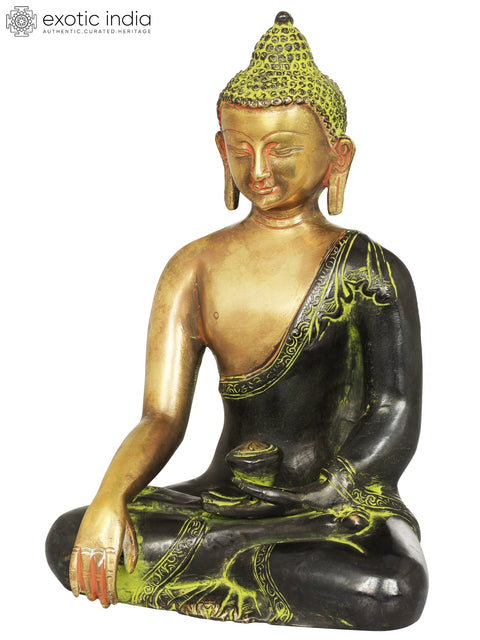 8" Tibetan Buddhist Deity Buddha in the Bhumi-Sparsha Mudra In Brass | Handmade | Made In India