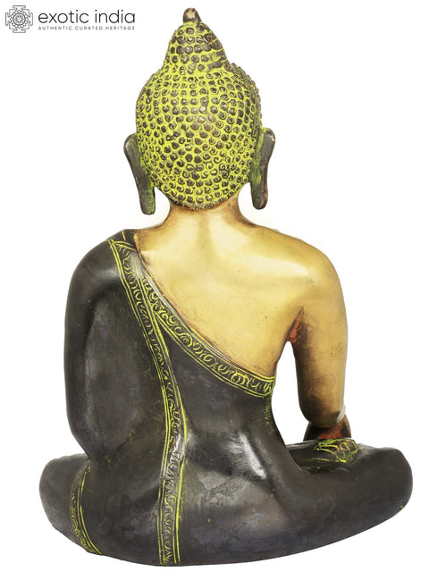 8" Tibetan Buddhist Deity Buddha in the Bhumi-Sparsha Mudra In Brass | Handmade | Made In India