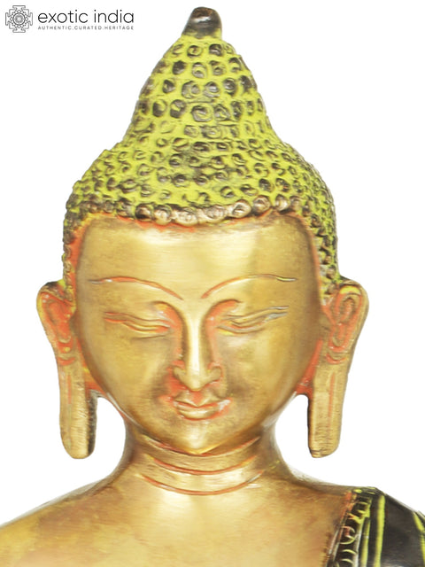 8" Tibetan Buddhist Deity Buddha in the Bhumi-Sparsha Mudra In Brass | Handmade | Made In India