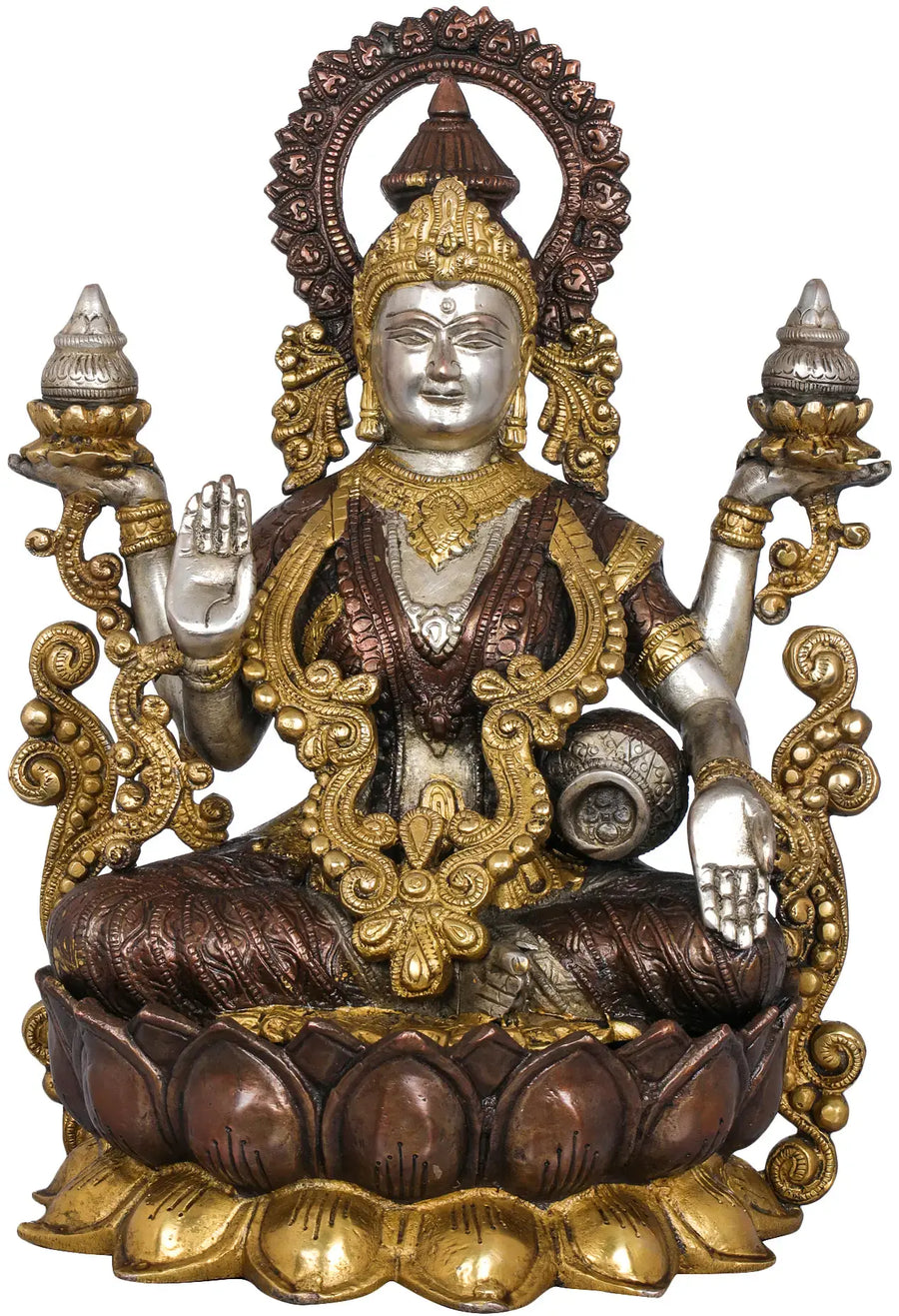 Handmade Brass Goddess Lakshmi Kamalasana Statue for Pooja