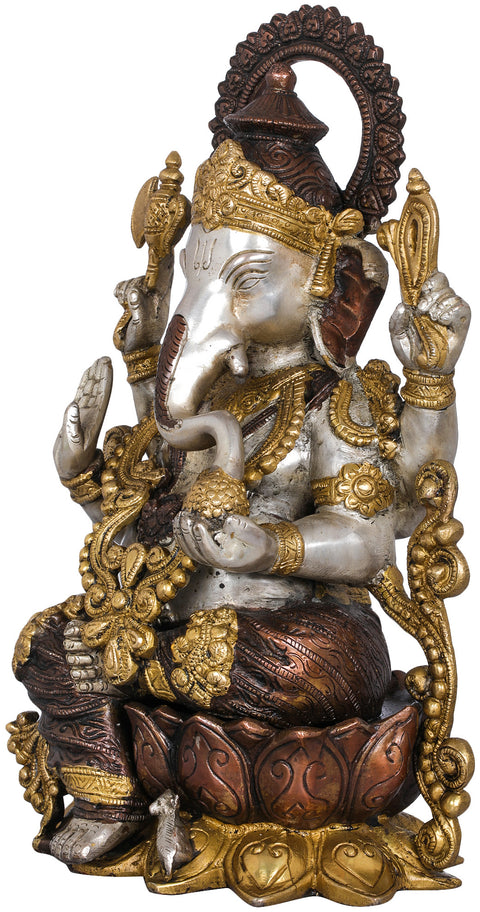 13" Kamalasana Lord Ganesha In Brass | Handmade | Made In India