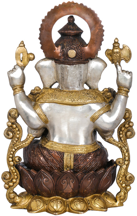 13" Kamalasana Lord Ganesha In Brass | Handmade | Made In India