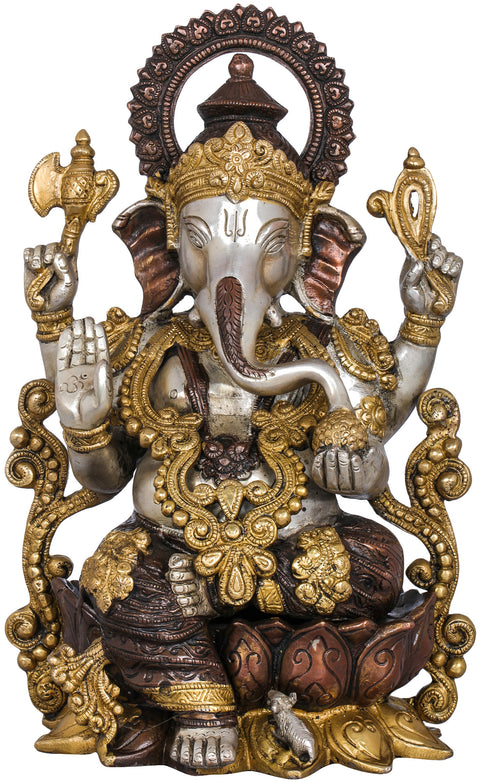 13" Kamalasana Lord Ganesha In Brass | Handmade | Made In India