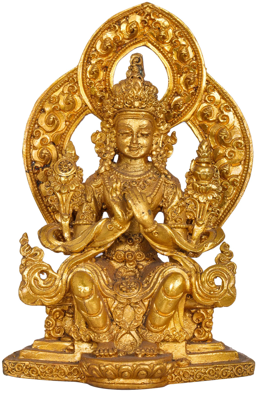 4" Tibetan Buddhist Seated Buddha Dharmachakra Mudra Brass Statue