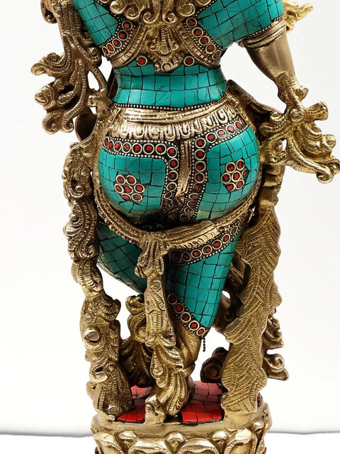 24" Fluting Krishna In Brass | Inlay Work | Handmade | Made In India