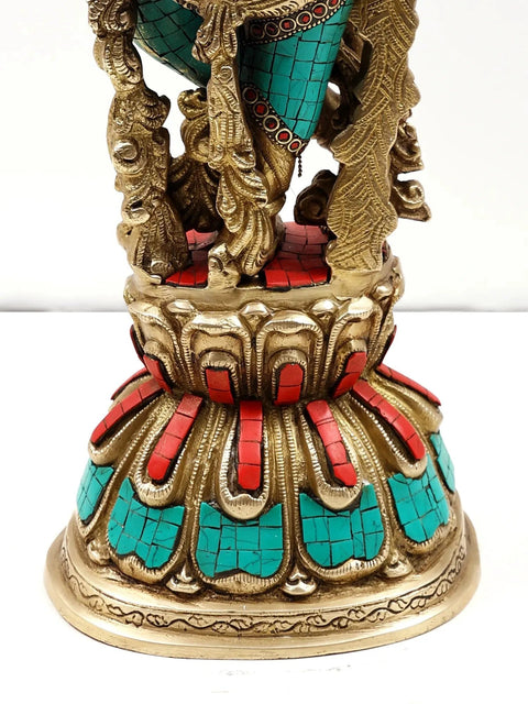 24" Fluting Krishna In Brass | Inlay Work | Handmade | Made In India