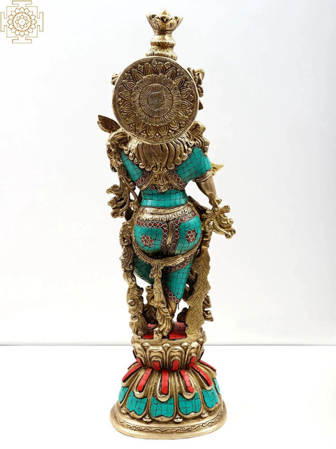 24" Fluting Krishna In Brass | Inlay Work | Handmade | Made In India
