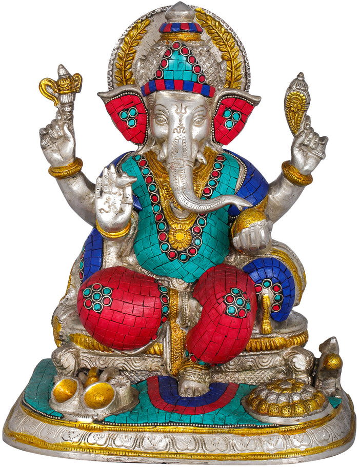 12" Handmade Brass Ganesha Idol for Puja