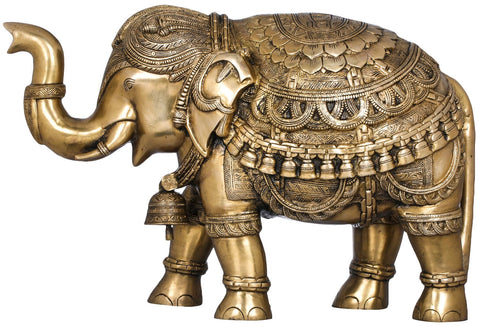 Temple Elephant Pair with Bells and Upraised Trunks (Supremely Auspicious According to Vastu)