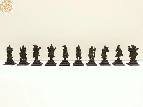 4" Dashavatara Ten Incarnations Brass Statue Set for Pooja