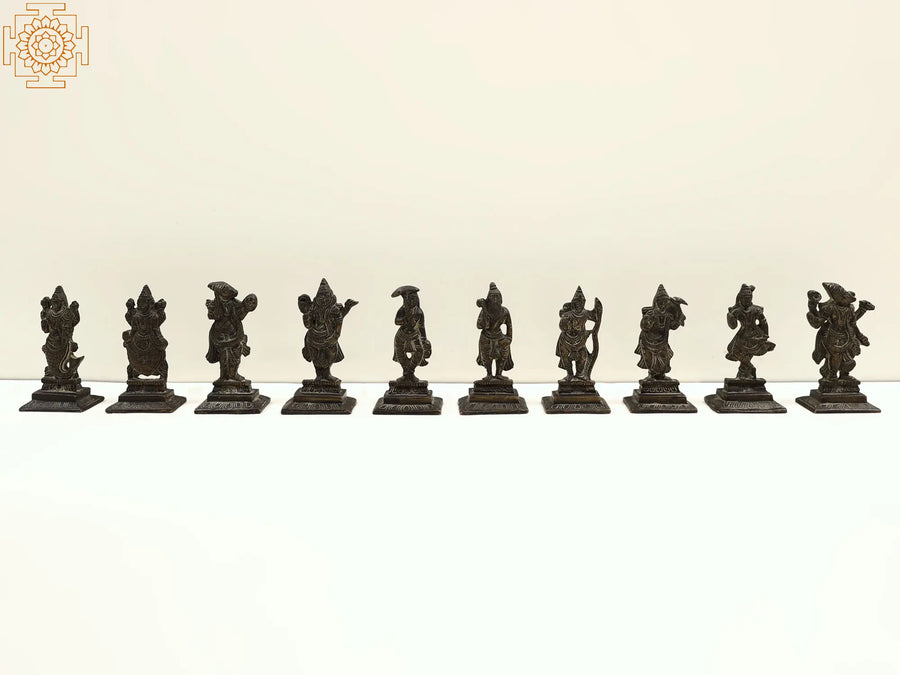 4" Dashavatara Ten Incarnations Brass Statue Set for Pooja