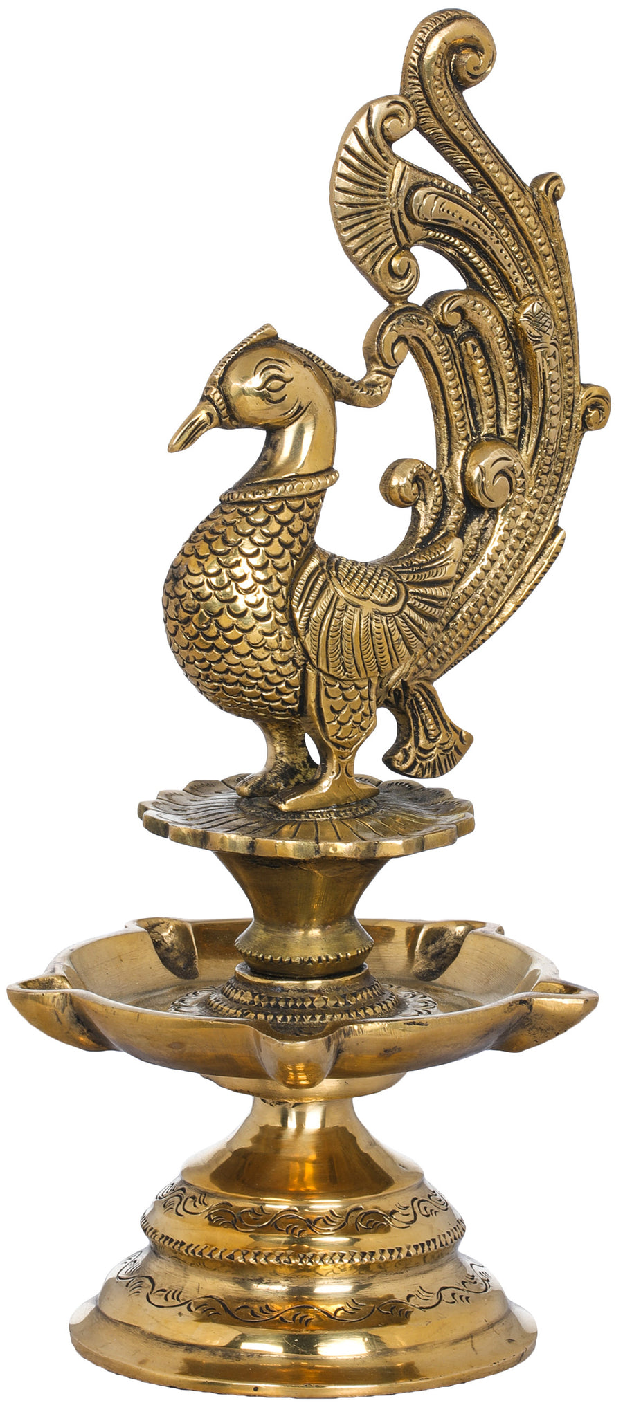 11" Handmade Brass Peacock Lamp for Home Decor