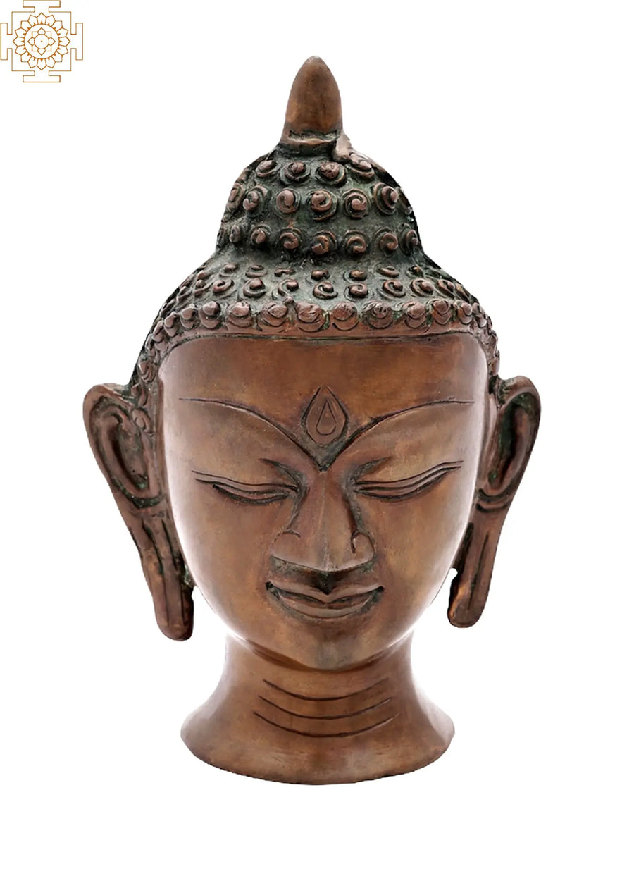 5" Buddhist Lord Buddha Head Brass Statue Handmade