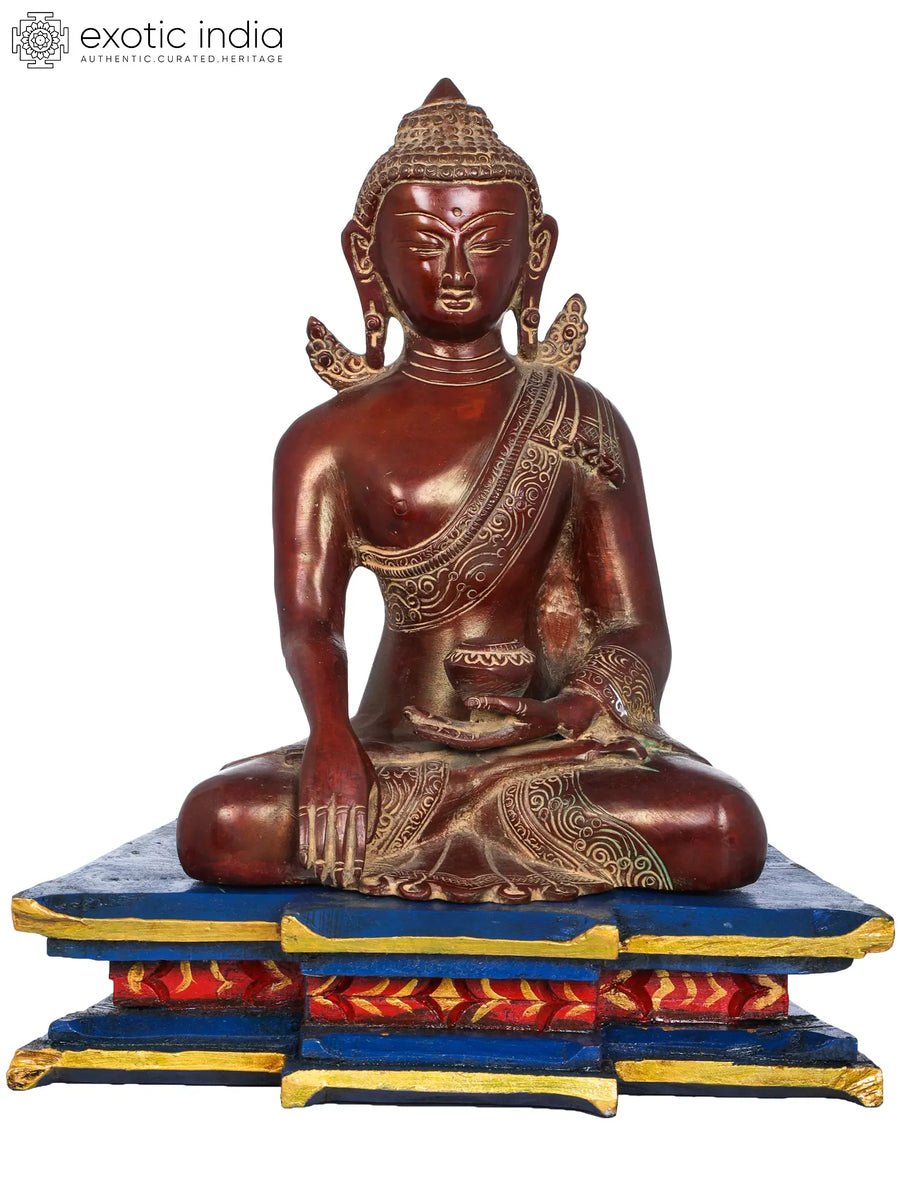9" Lord Buddha Earth Touching Gesture Brass Handmade Statue
