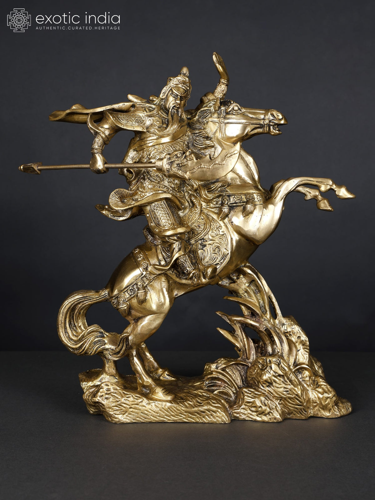 Chinese Warrior Guan Yu Idol on Horse | Brass Statue