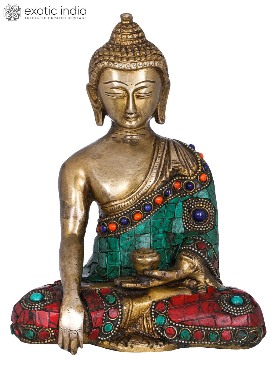 7" Handmade Tibetan Buddhist Lord Buddha Earth Touching Gesture Brass Statue