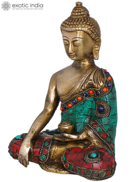 7" Tibetan Buddhist Lord Buddha in Earth Touching Gesture In Brass | Handmade | Made In India