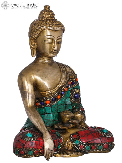 7" Tibetan Buddhist Lord Buddha in Earth Touching Gesture In Brass | Handmade | Made In India