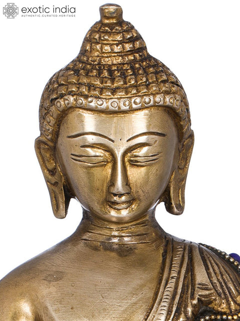 7" Tibetan Buddhist Lord Buddha in Earth Touching Gesture In Brass | Handmade | Made In India