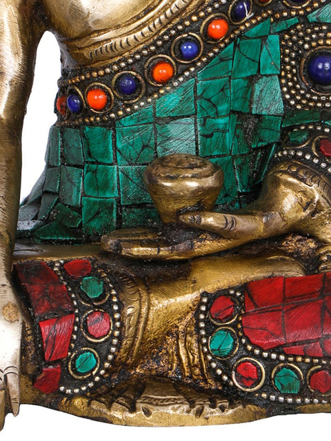 7" Tibetan Buddhist Lord Buddha in Earth Touching Gesture In Brass | Handmade | Made In India