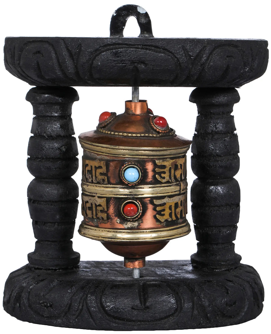 Small Tibetan Buddhist Prayer Wheel Brass Statue
