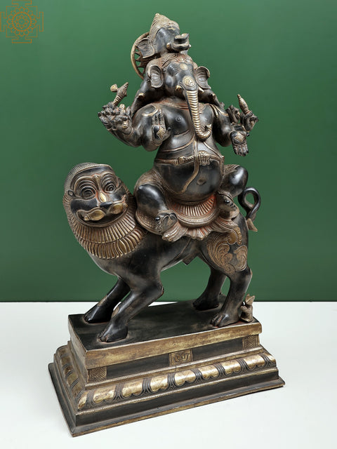 22" Heramba Ganesha Seated on Lion