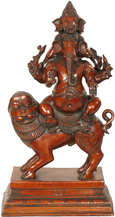 22" Heramba Ganesha Seated on Lion