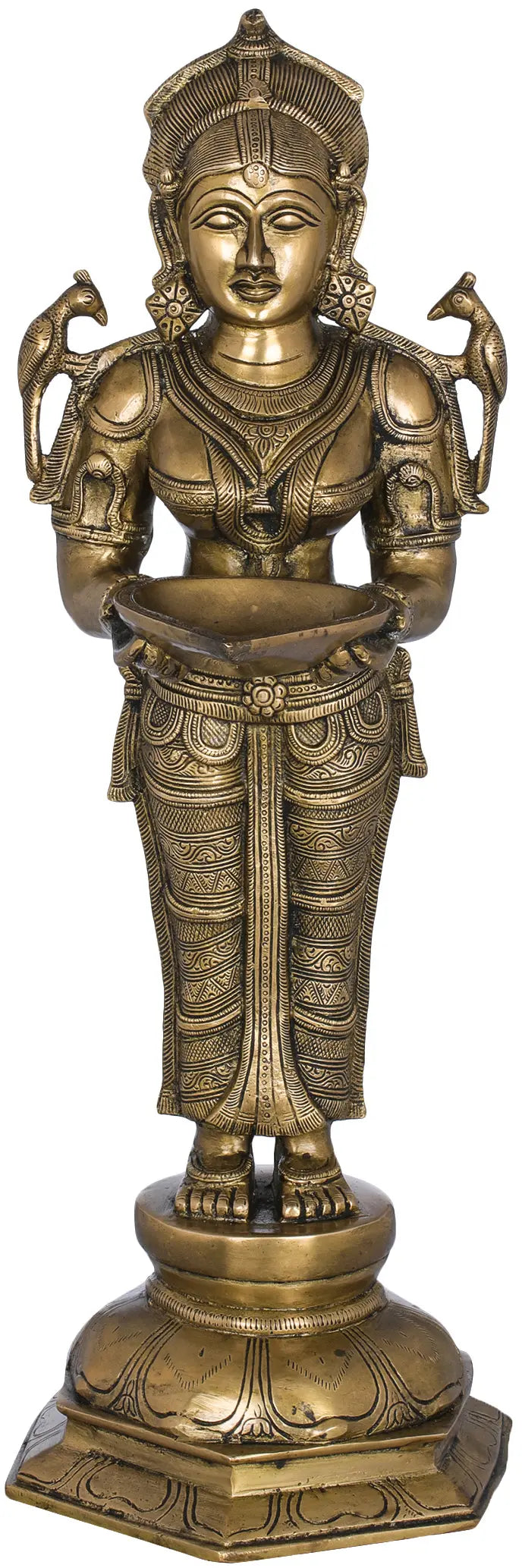 20" Brass Deepalakshmi Statue with Parrot Handmade Home Decor