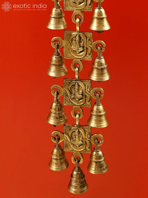 24" Ganesha in OM Wall Hanging Bells In Brass