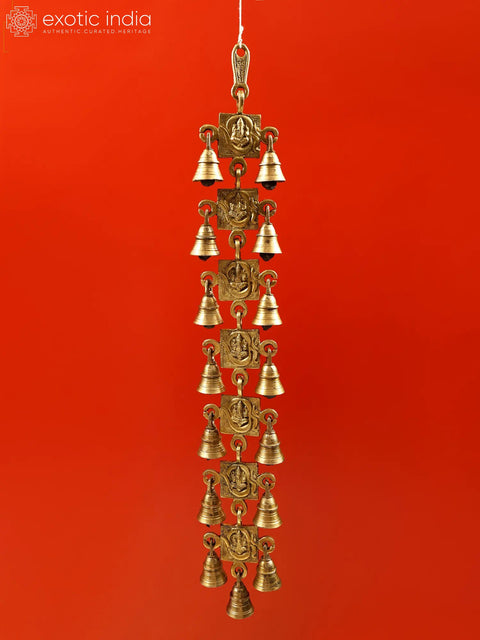 24" Ganesha in OM Wall Hanging Bells In Brass