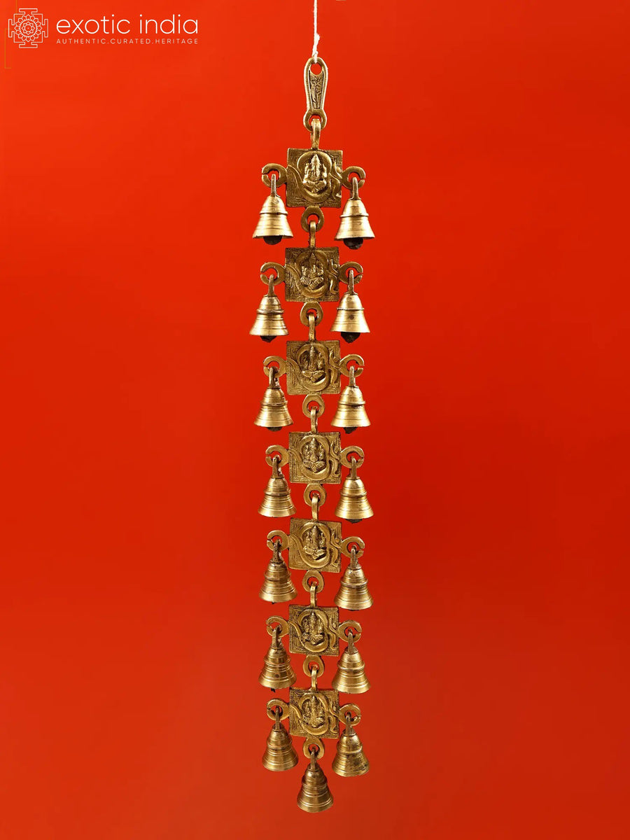 24" Brass Ganesha OM Wall Hanging with Bells