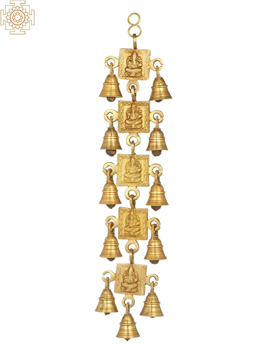 17" Handmade Ganesha Brass Wall Hanging Bells