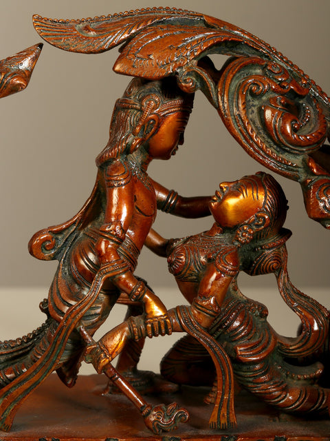 10" Amorous Radha Krishna On a Swan Boat In Brass | Handmade | Made In India
