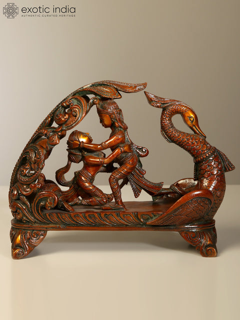 10" Amorous Radha Krishna On a Swan Boat In Brass | Handmade | Made In India