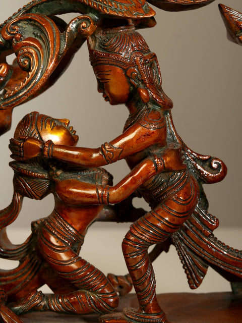 10" Amorous Radha Krishna On a Swan Boat In Brass | Handmade | Made In India
