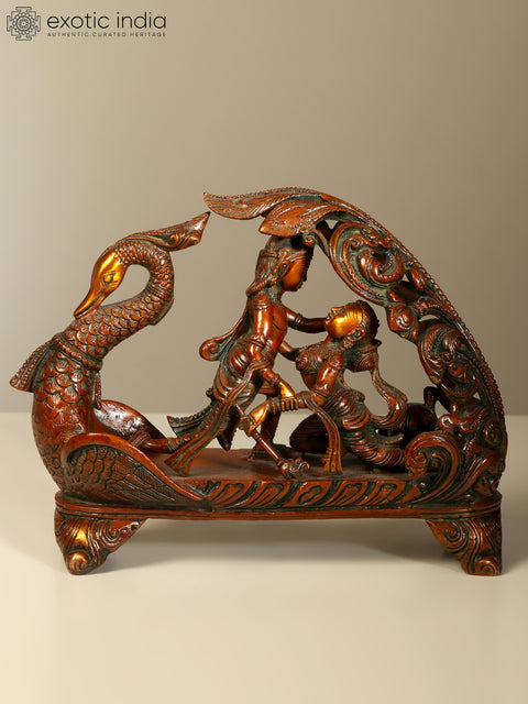 10" Amorous Radha Krishna On a Swan Boat In Brass | Handmade | Made In India
