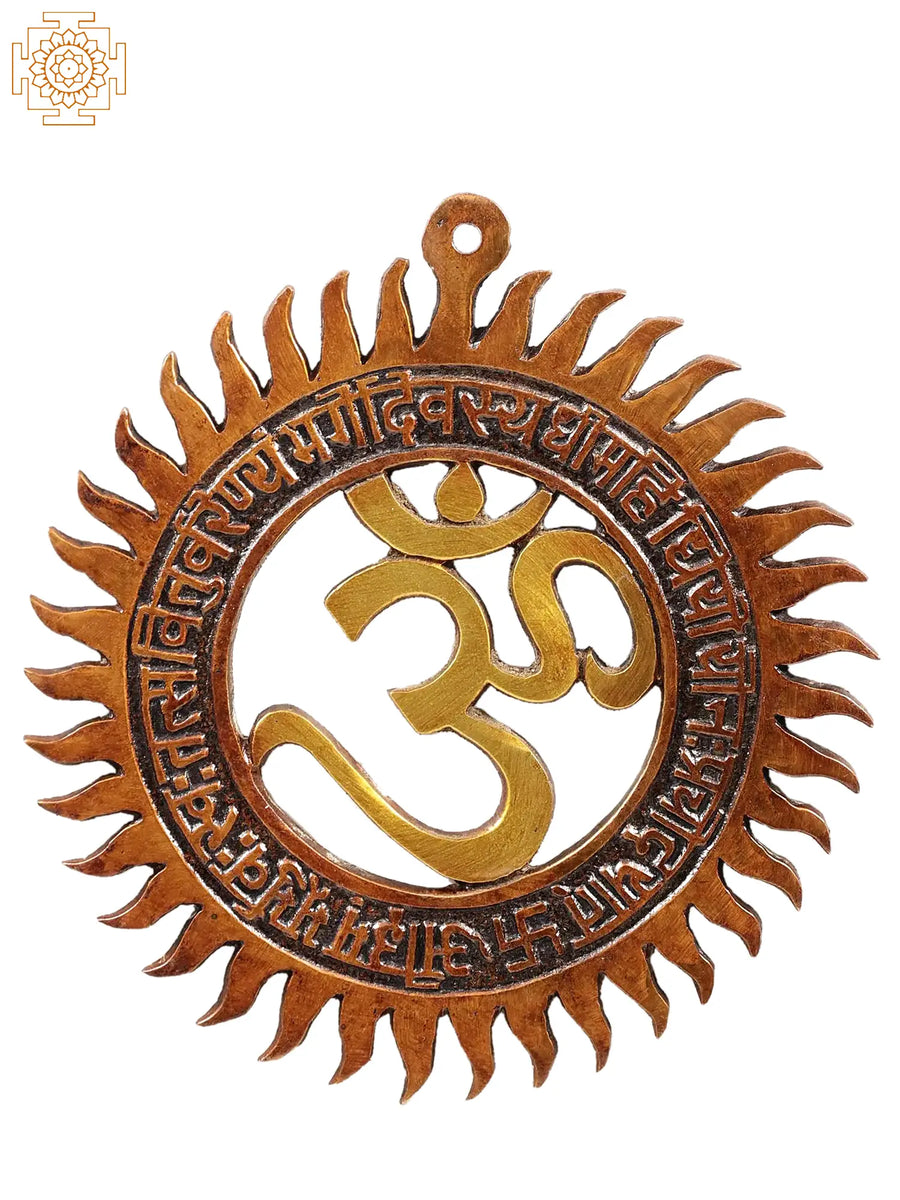 Om With Gayatri Mantra Brass Wall Hanging Statue