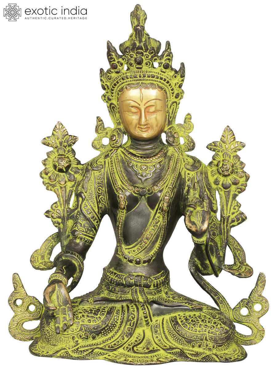 10" Goddess Green Tara Handmade Brass Statue