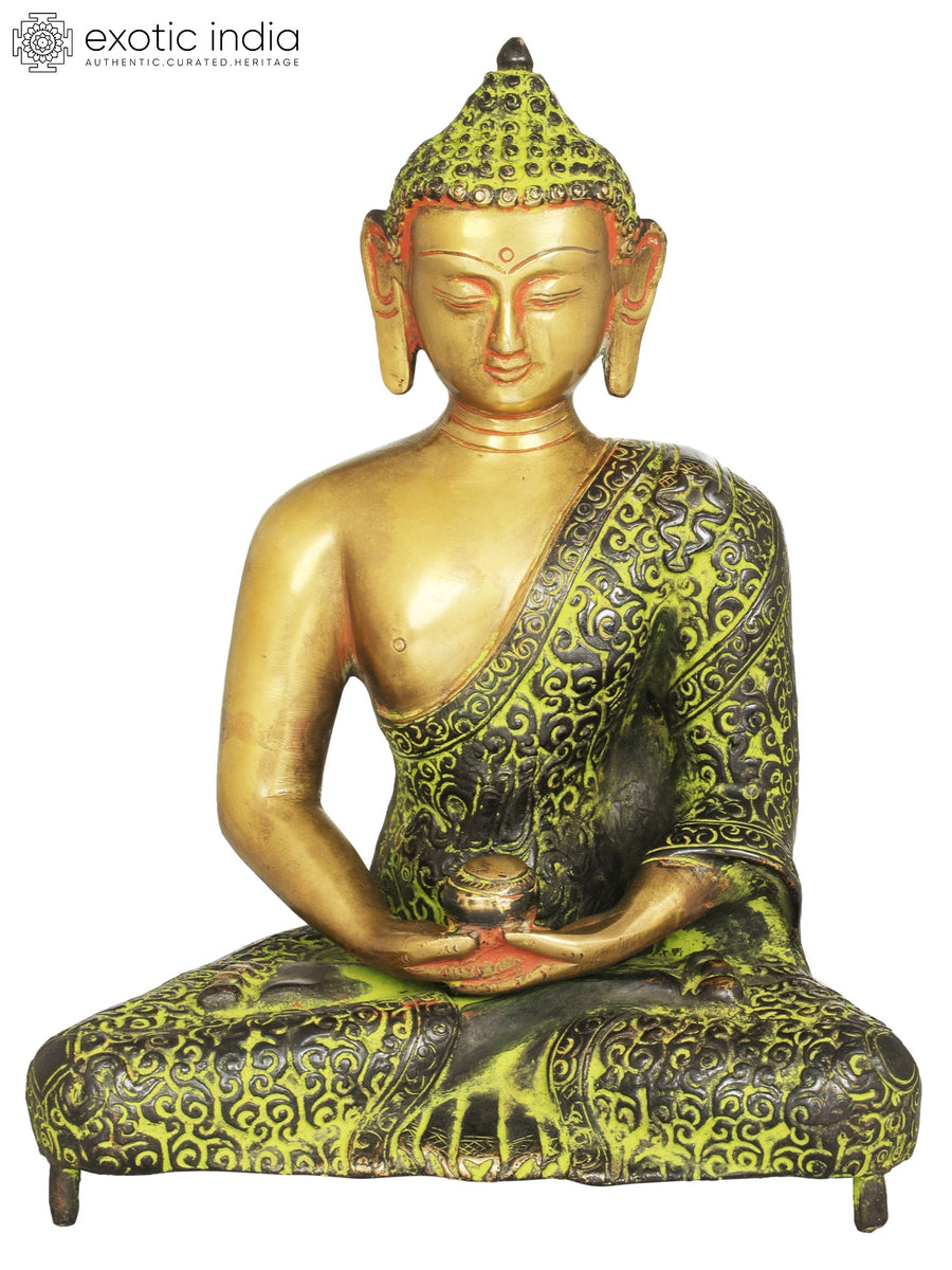 8" Buddha in Dhyana Meditation Pose Brass Statue Handmade