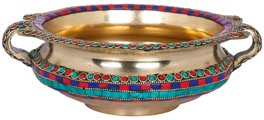 Brass Urli with Inlay Work Home Decor